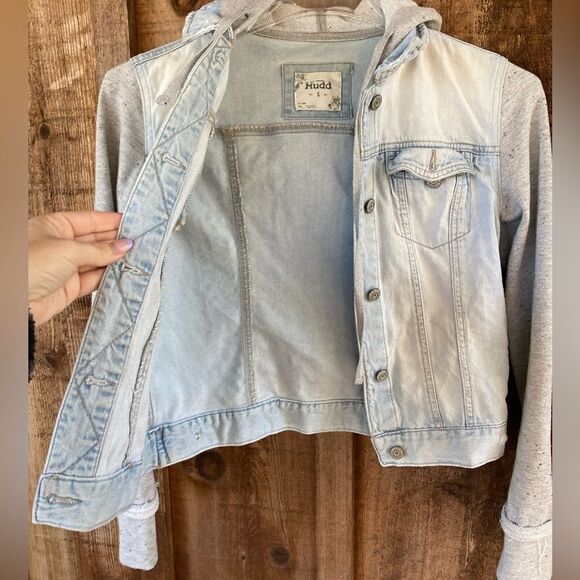 Mudd Denim/Jean Light Wash Faded Sweatshirt Jacket - Picture 3 of 5
